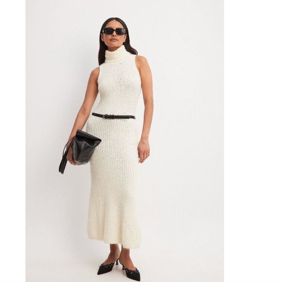 Na-Kd Knitted Turtle Neck Maxi Dress Off-White - Picture 1 of 5
